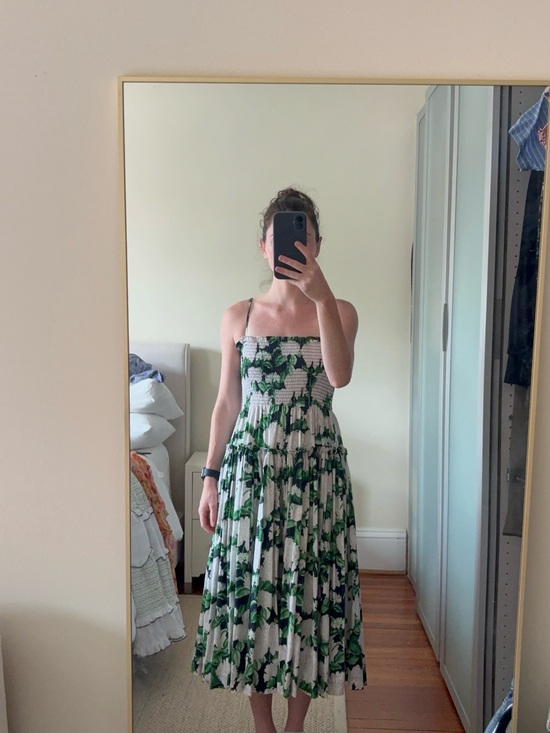 Hill House Dresses & Skirts - Hill House Cream Midi Dress with Green Floral Print
